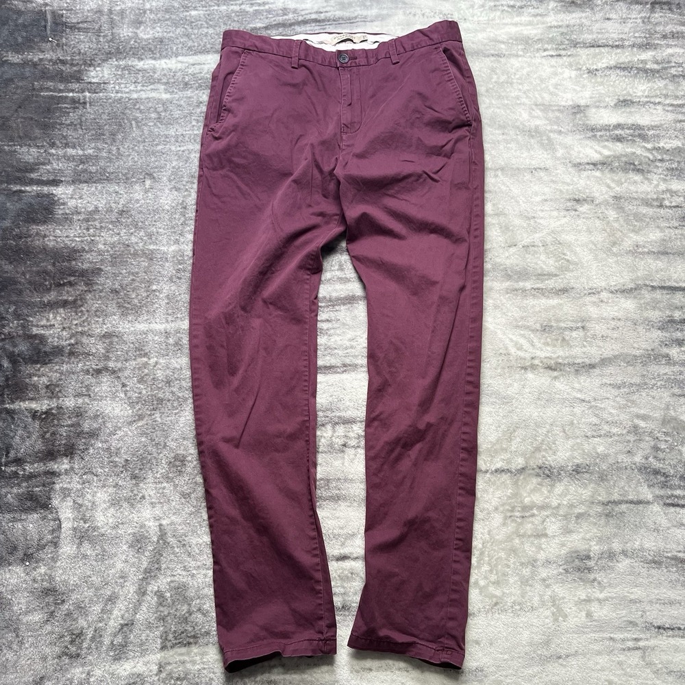 Burberry Brit Chino Pants Mens 34x32 Burgundy Cotton Twill Casual Logo Straight